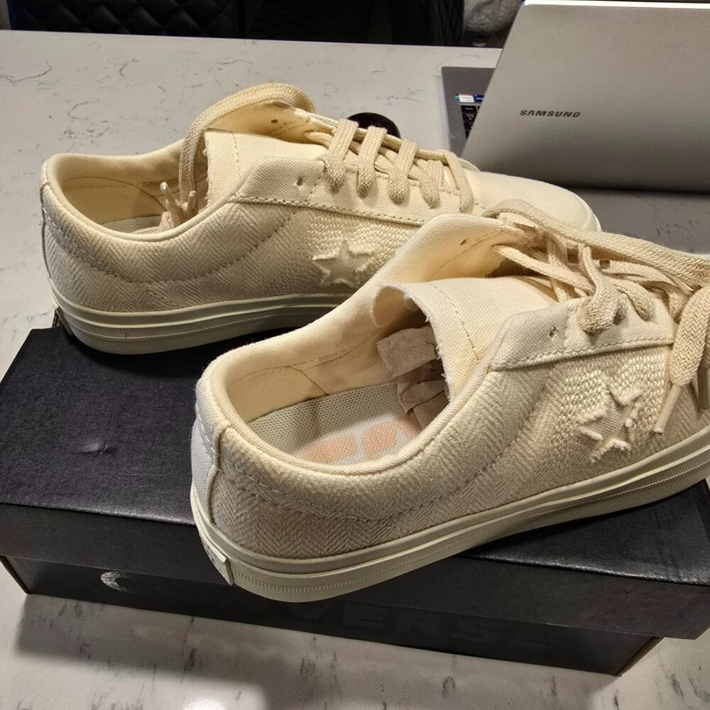 Converse One Star Pro OX Vintage Low Sneakers Herringbone Beige Women's 7 NEW - Picture 7 of 9